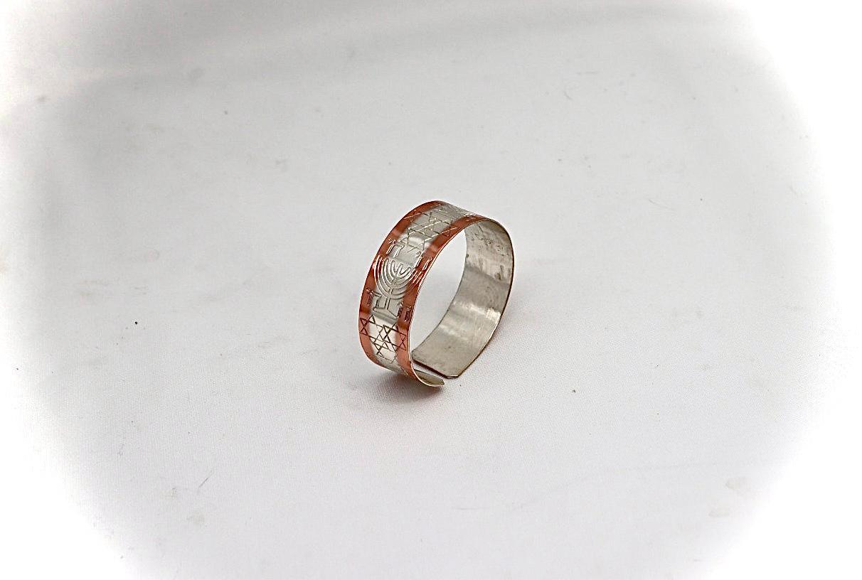 copper bracelet with menorah and Star of David