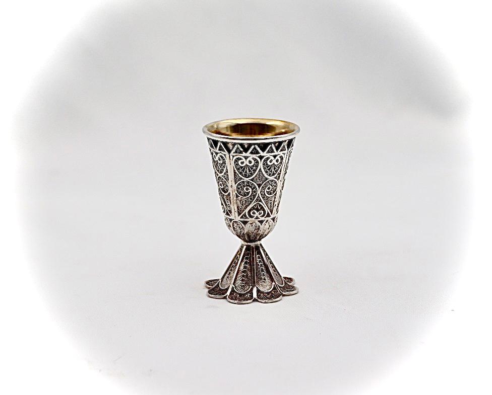 Sterling silver 925 miniature filigree wine cup