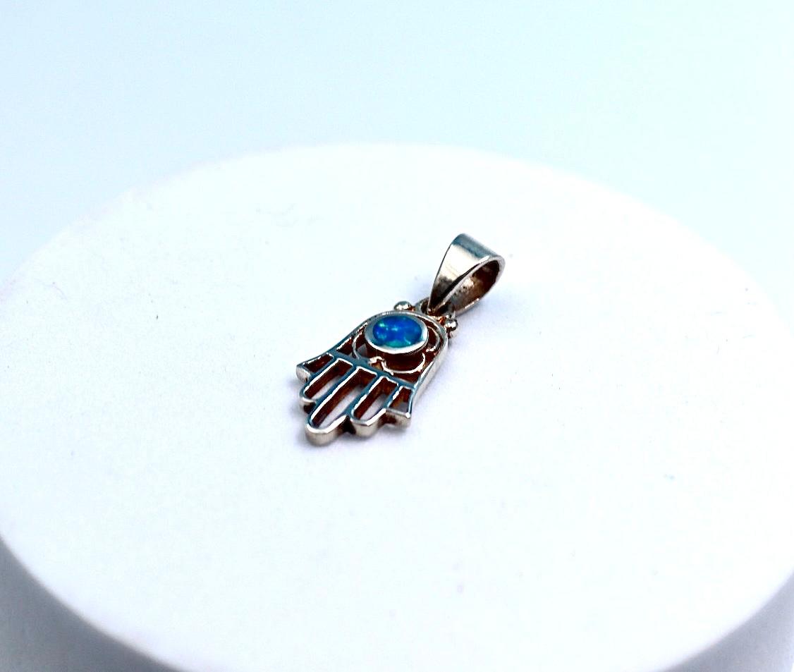 Hamsa pendant with opal