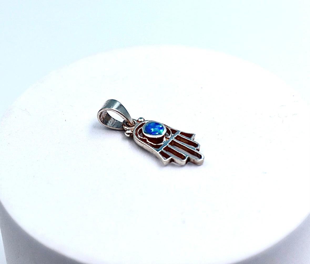 Hamsa pendant with opal