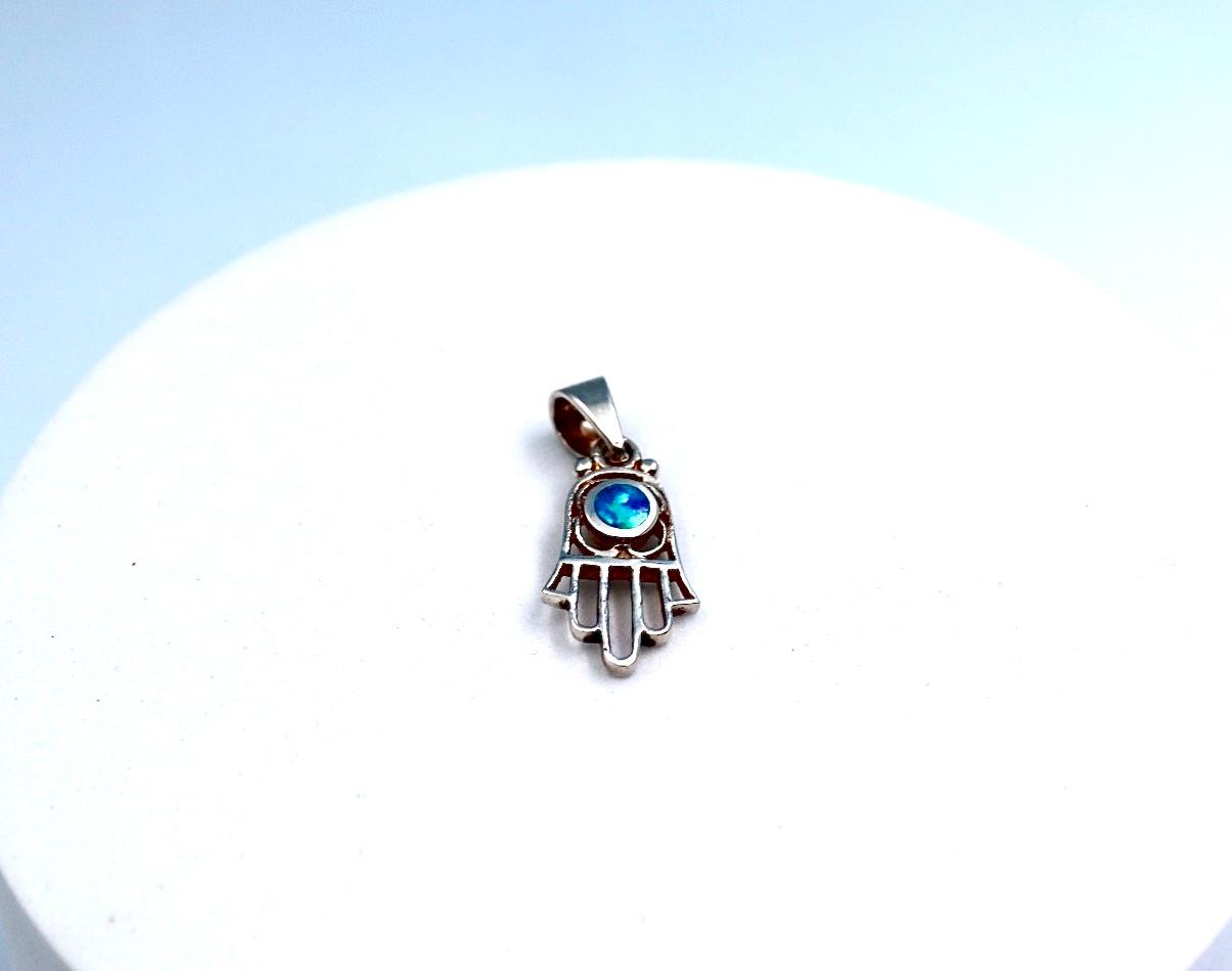 Hamsa pendant with opal