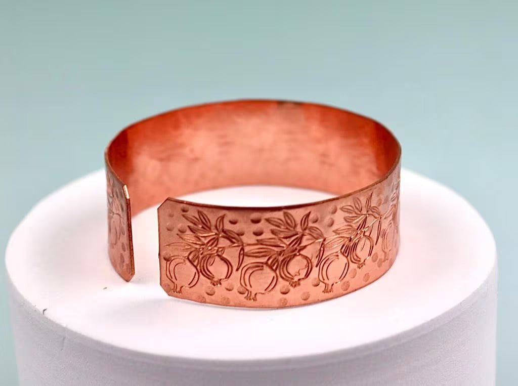 copper bracelet with pomegranates