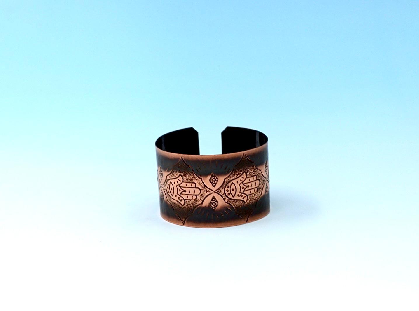 Handmade copper bracelet, with Hamsa design
