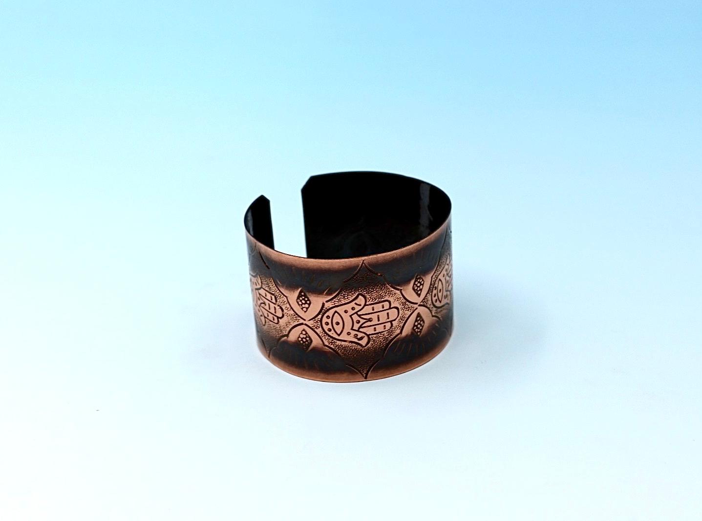 Handmade copper bracelet, with Hamsa design