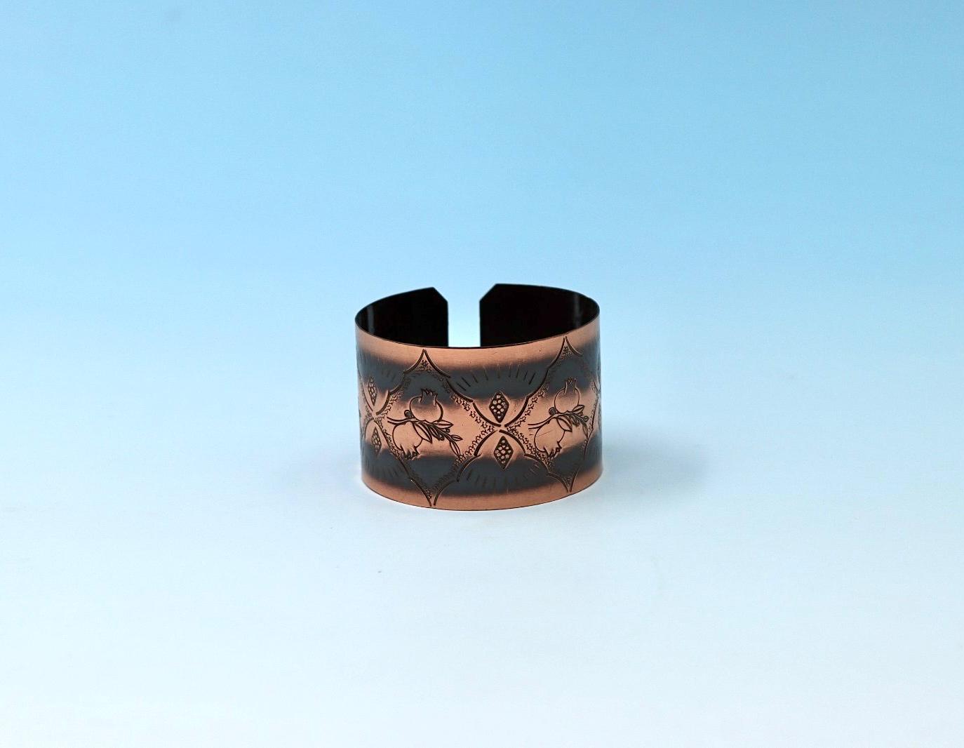 Handmade oxides copper bracelet, with Pomegranates design