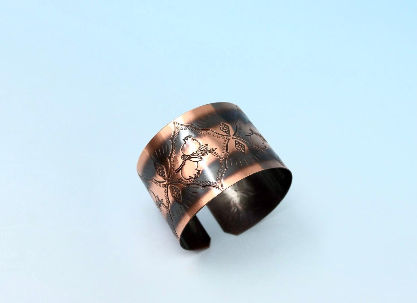 Handmade oxides copper bracelet, with Pomegranates design