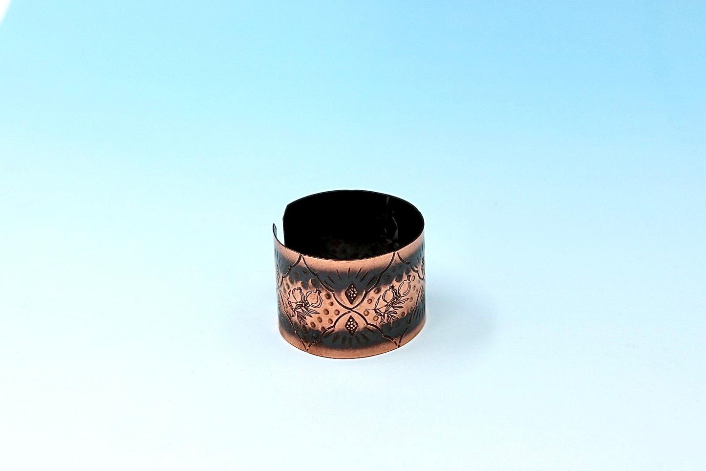 Handmade oxides copper bracelet, with Pomegranates design