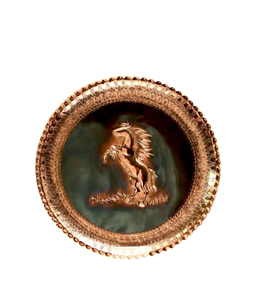 Handmade copper hammered horse. Blackened copper. Exclusive.