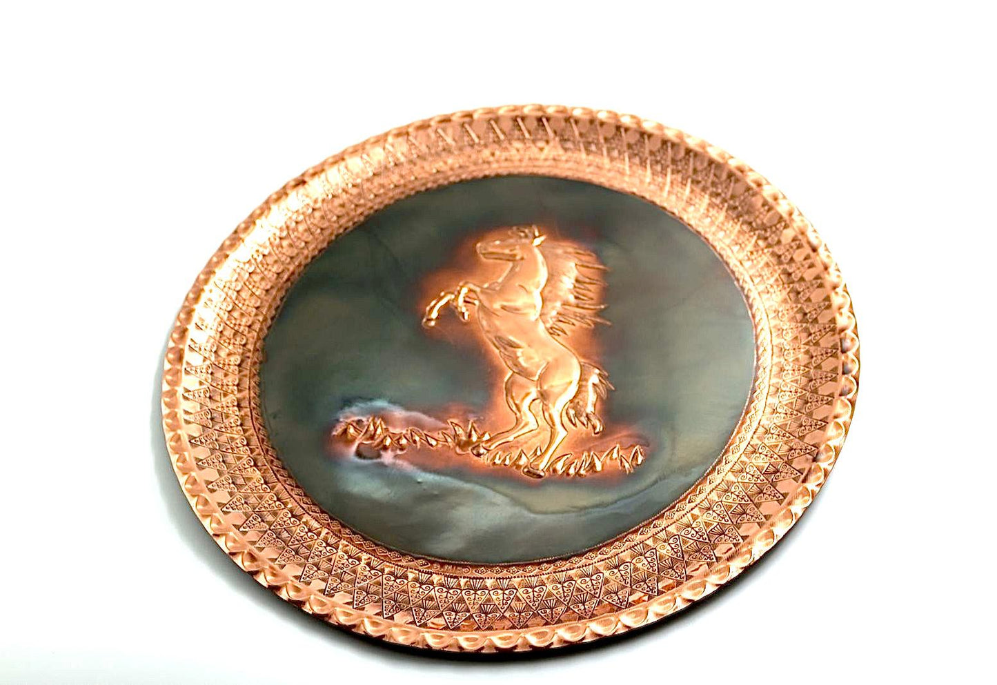 Handmade copper hammered horse. Blackened copper. Exclusive.