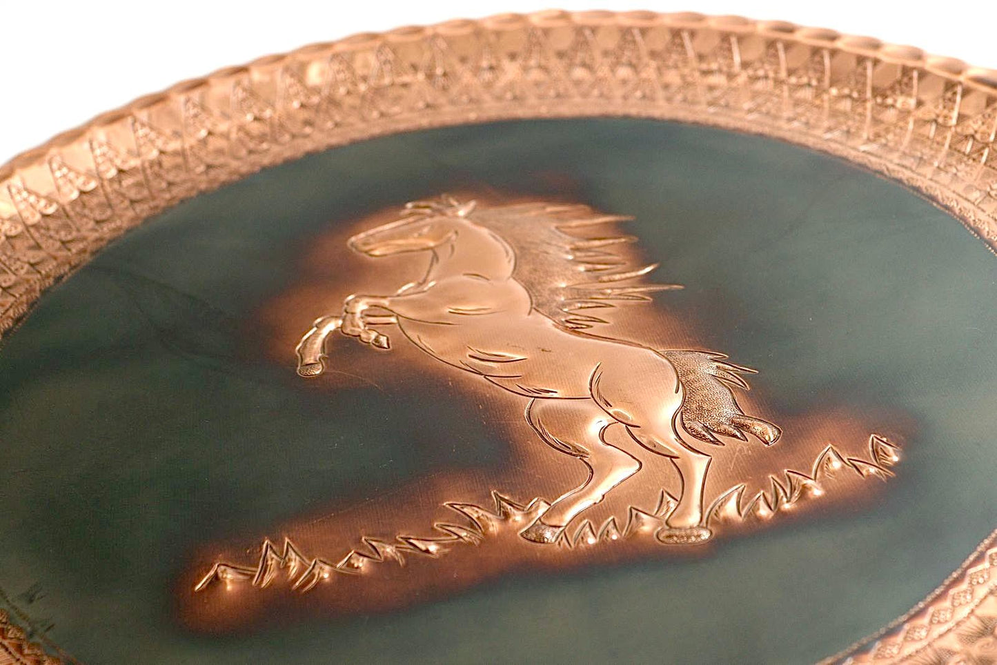 Handmade copper hammered horse. Blackened copper. Exclusive.