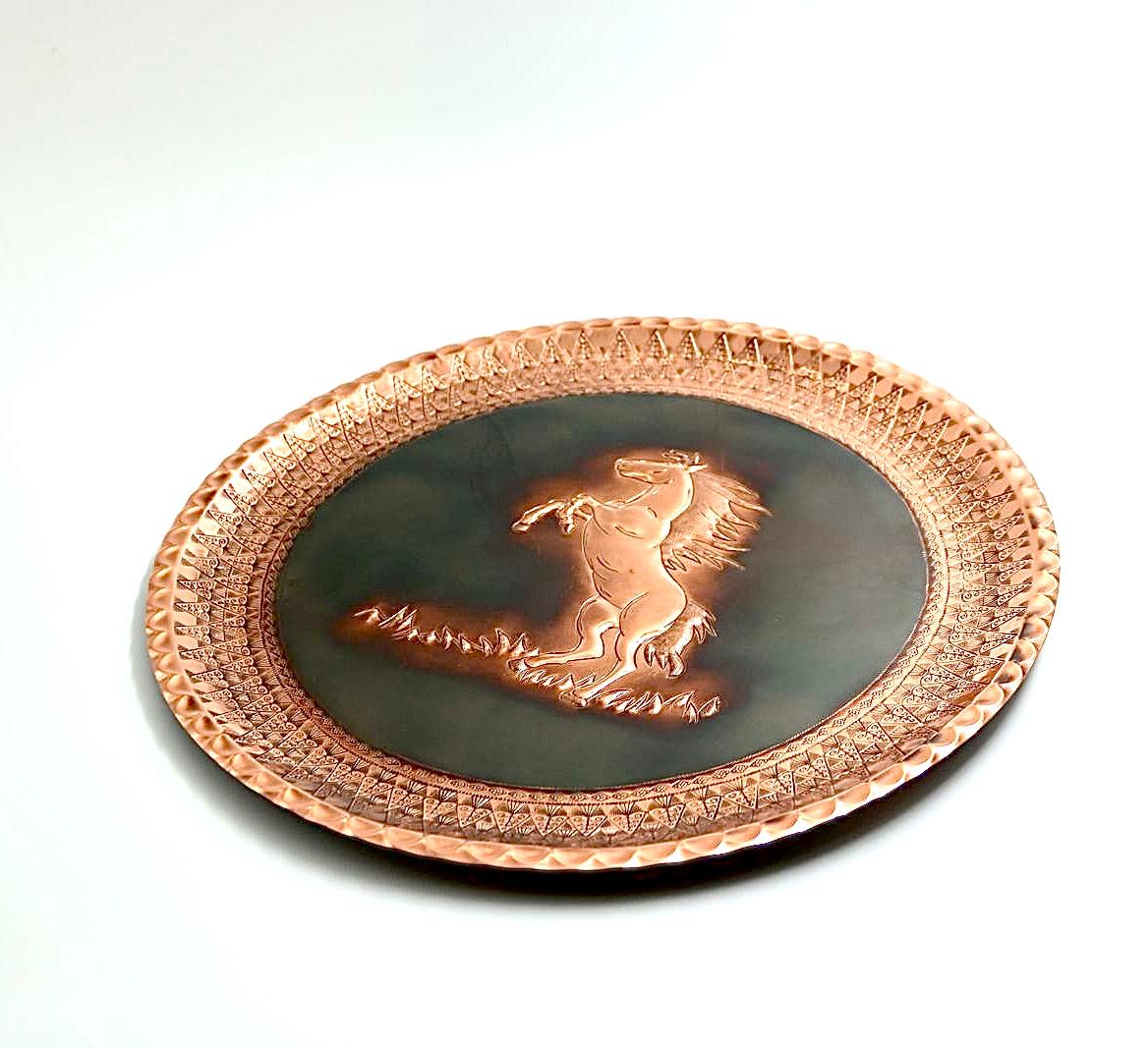 Handmade copper hammered horse. Blackened copper. Exclusive.