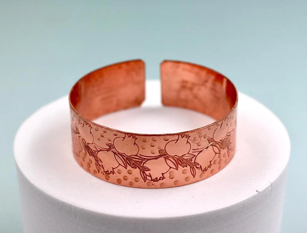 copper bracelet with pomegranate