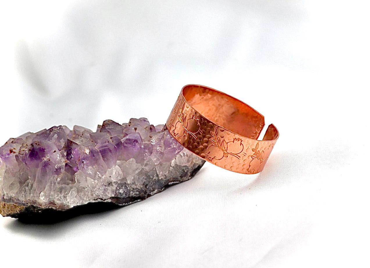 copper bracelet with pomegranate