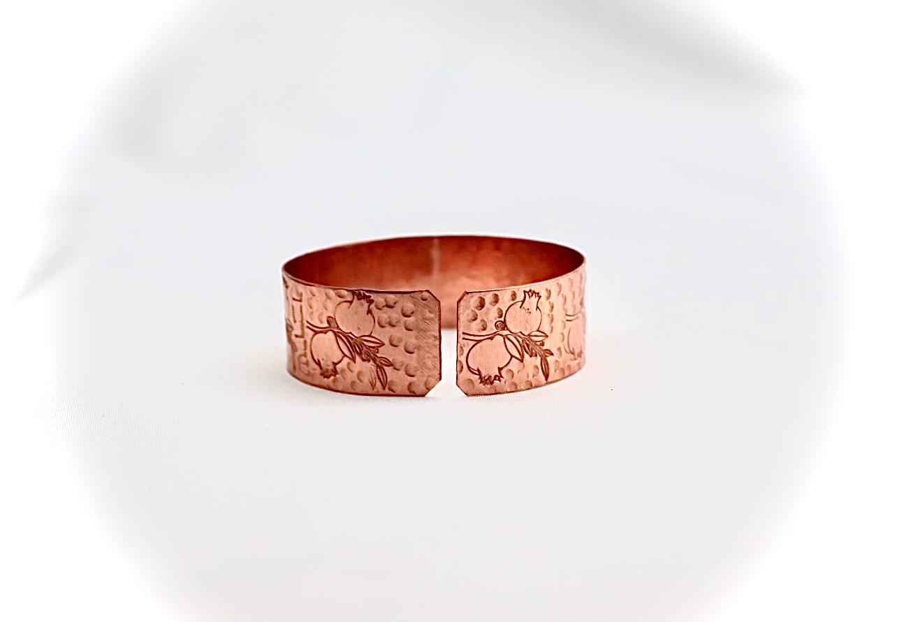 copper bracelet with pomegranate