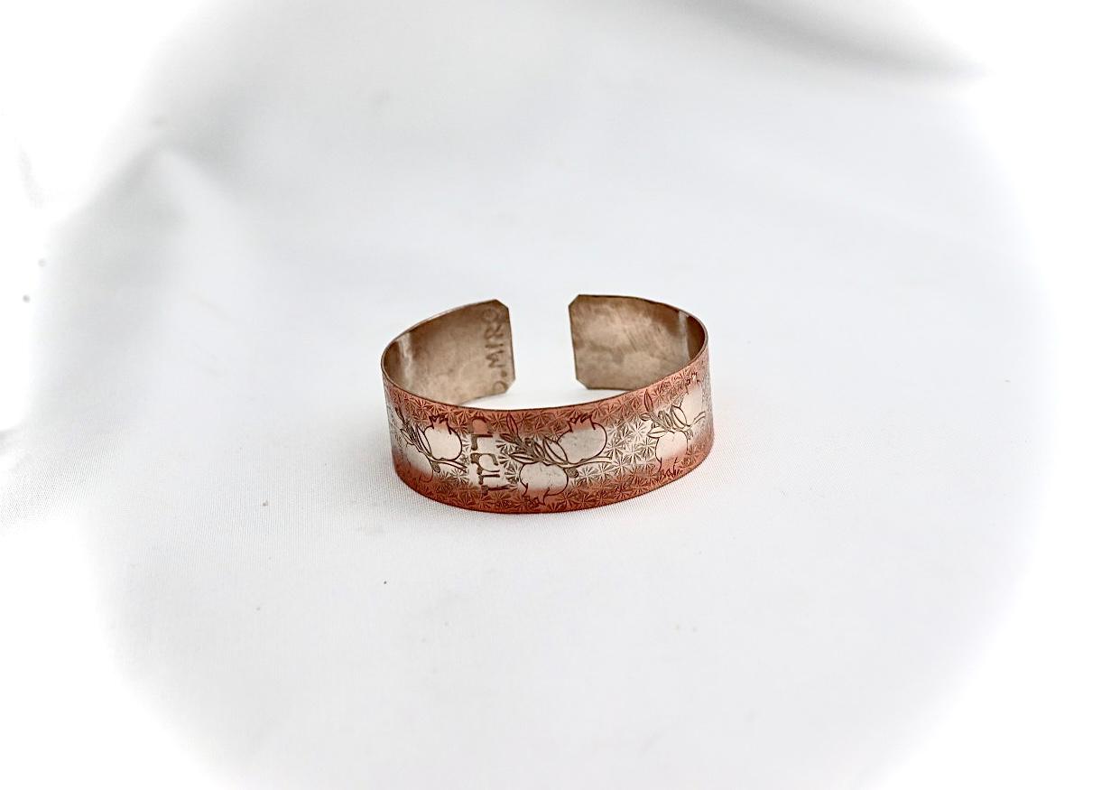 copper bracelet with pomegranate