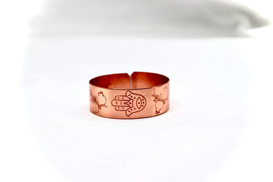 copper bracelet Hamsa and pomegranate