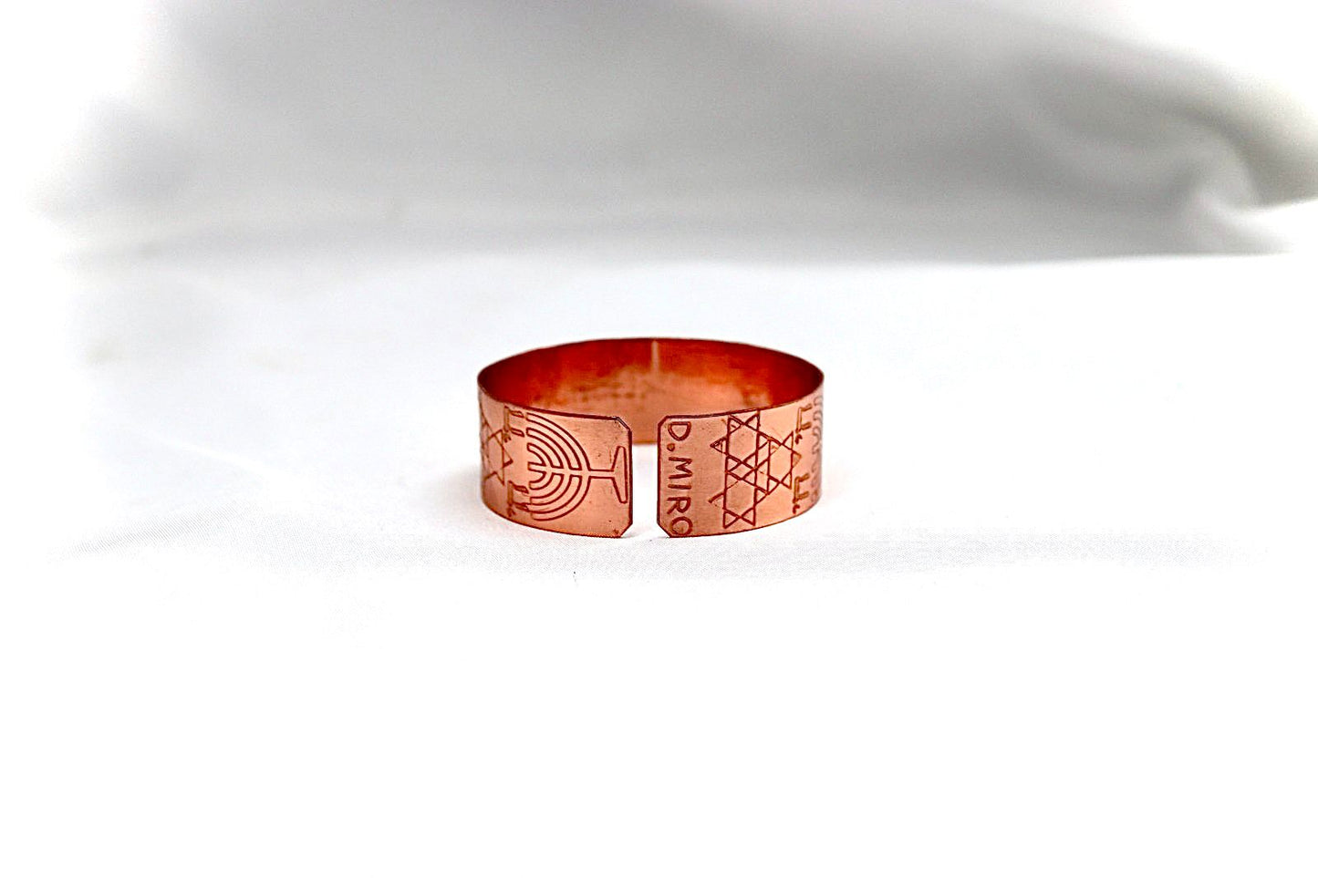 copper bracelet, written life with menorah and star of David