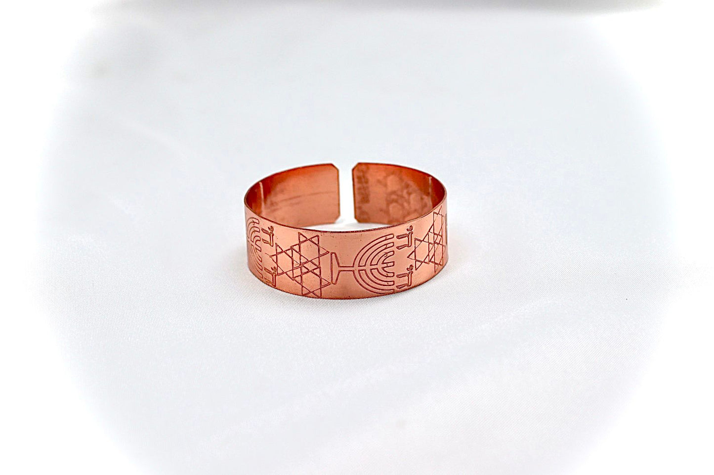 copper bracelet, written life with menorah and star of David