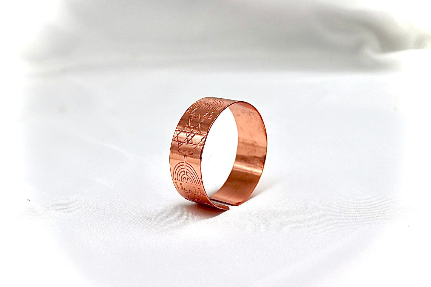 copper bracelet, written life with menorah and star of David