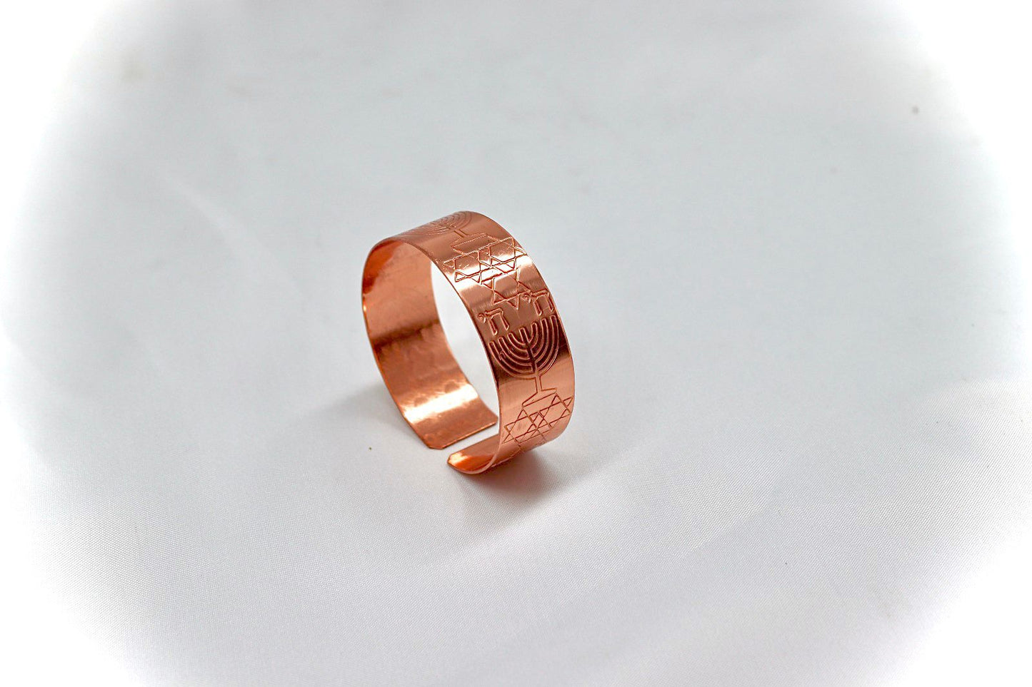 copper bracelet, written life with menorah and star of David