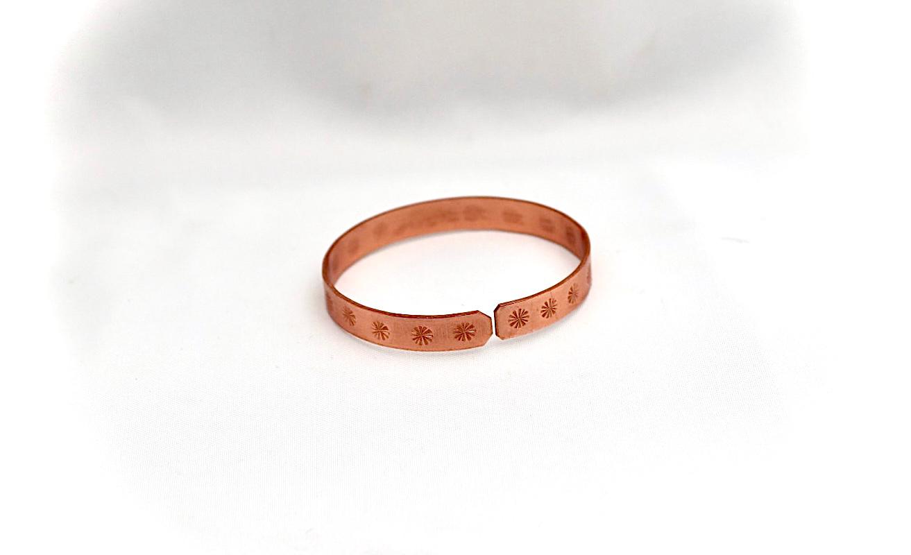 Narrow copper bracelet written ״Happiness״