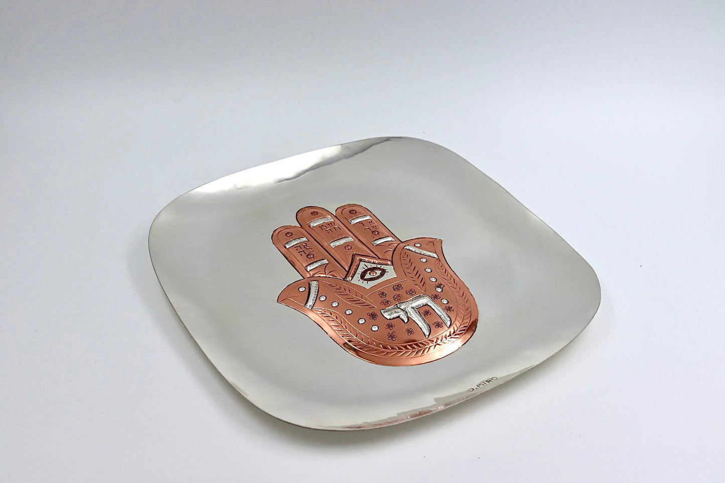 Hamsa, copper hammered with silver, handmade by David Miro