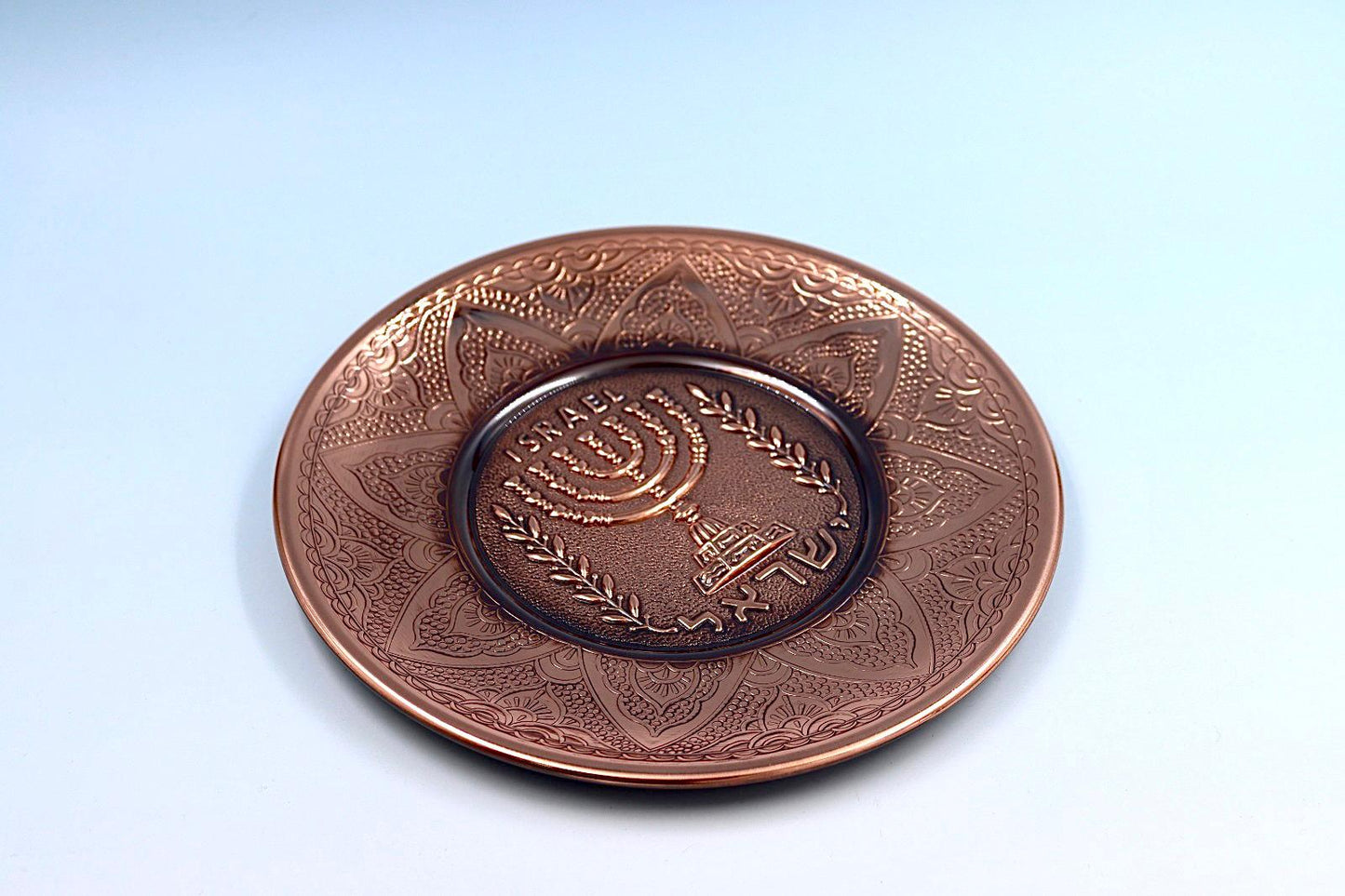 Copper plate - The Menorah.  The symbol of the State of Israel is hand engraved on copper and silver by David Miro.