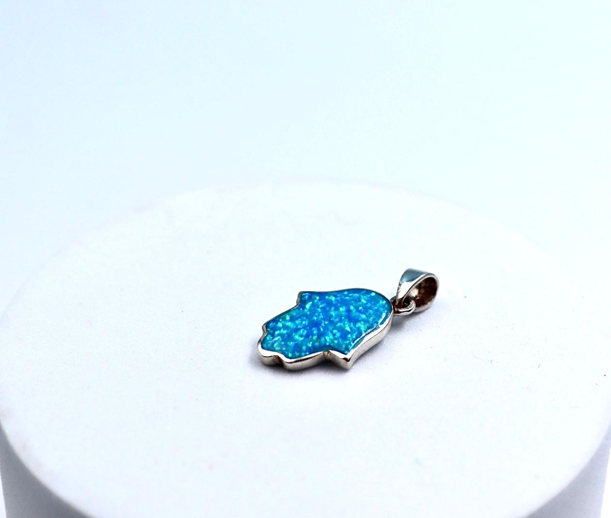 Hamsa pendant with opal