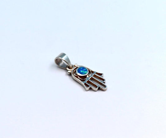 Hamsa pendant with opal