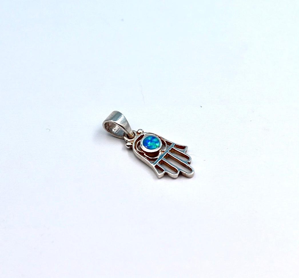 Hamsa pendant with opal