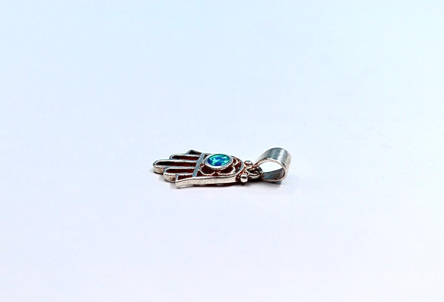 Hamsa pendant with opal