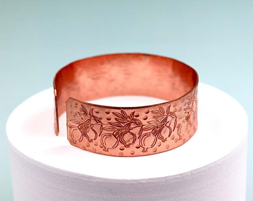 copper bracelet with pomegranates