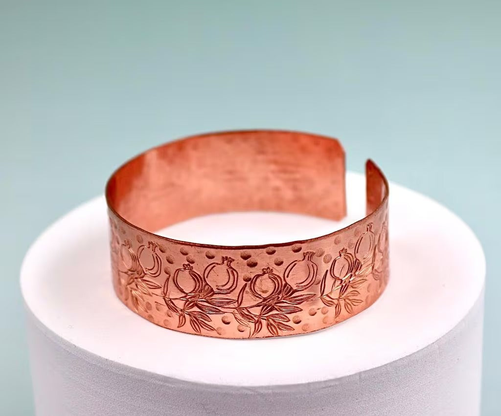 copper bracelet with pomegranates