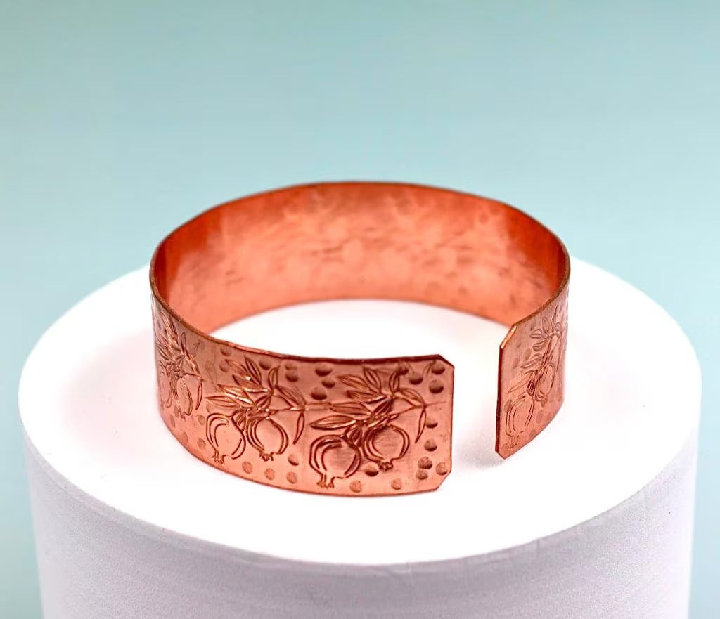 copper bracelet with pomegranates