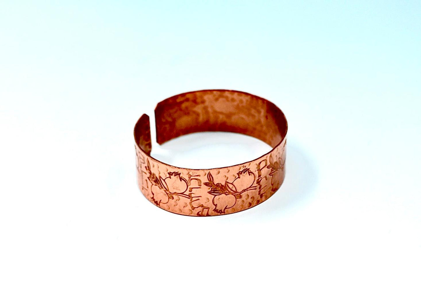 copper bracelet engraved With Pomegranates and blessing