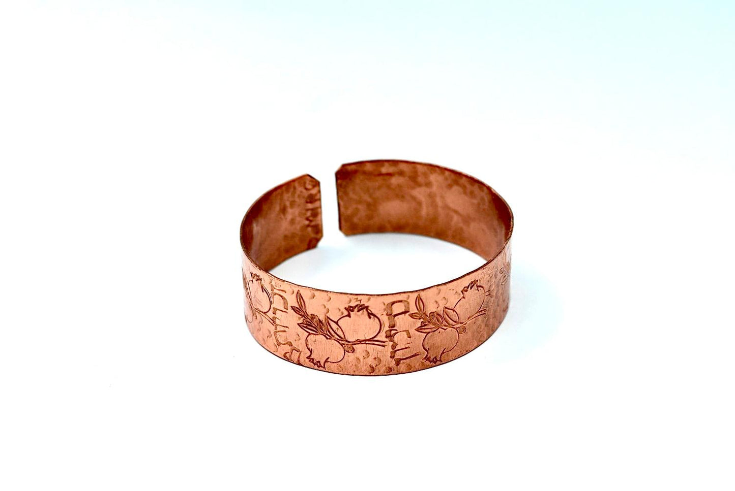 copper bracelet engraved With Pomegranates and blessing