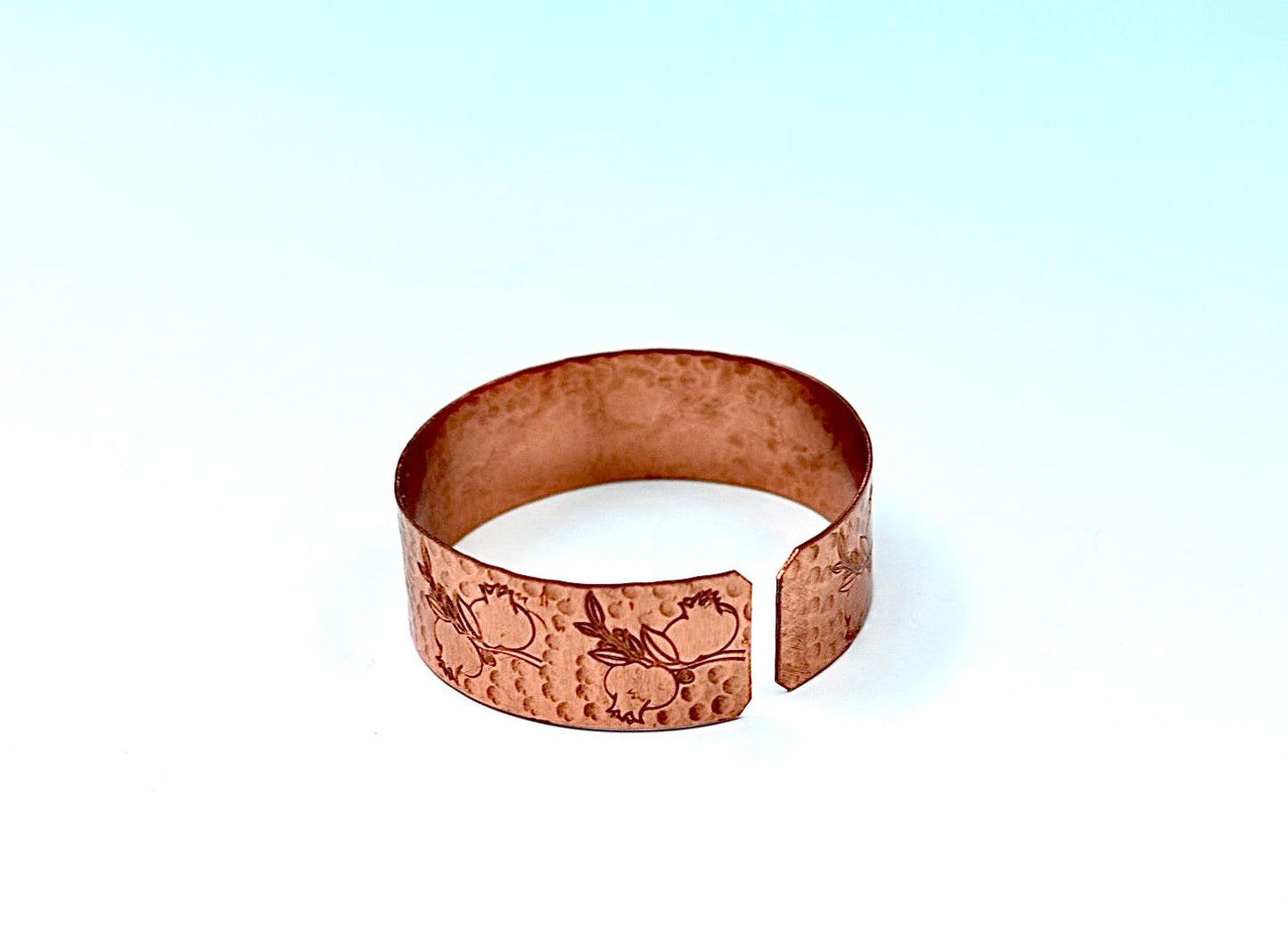 copper bracelet engraved With Pomegranates and blessing