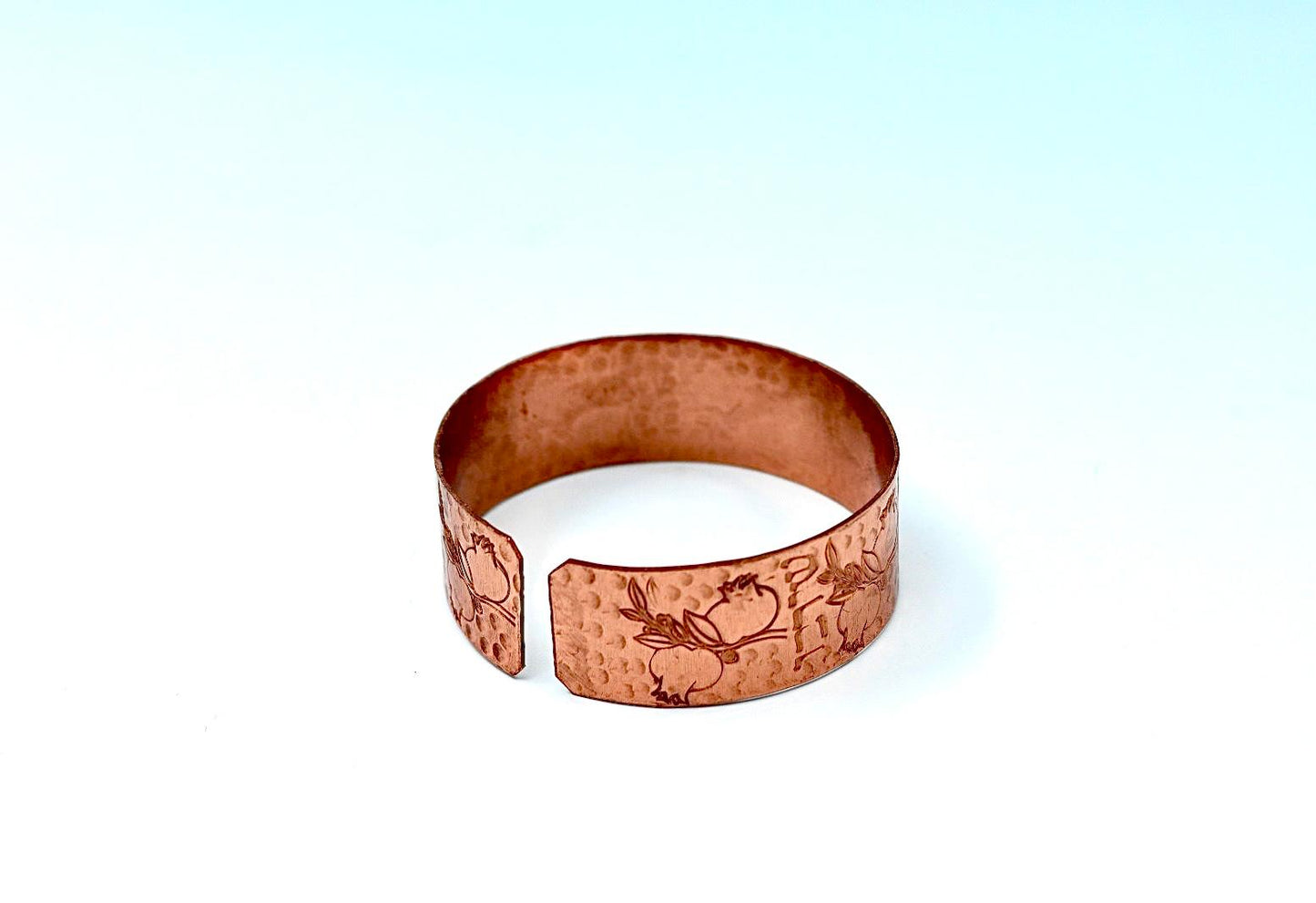 copper bracelet engraved With Pomegranates and blessing