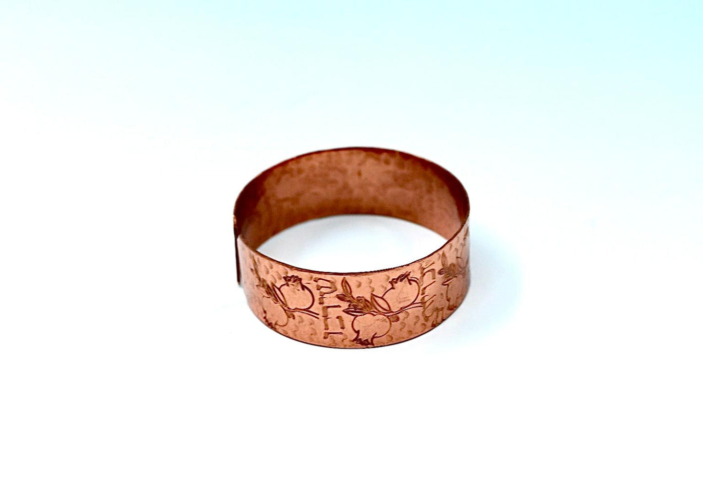 copper bracelet engraved With Pomegranates and blessing