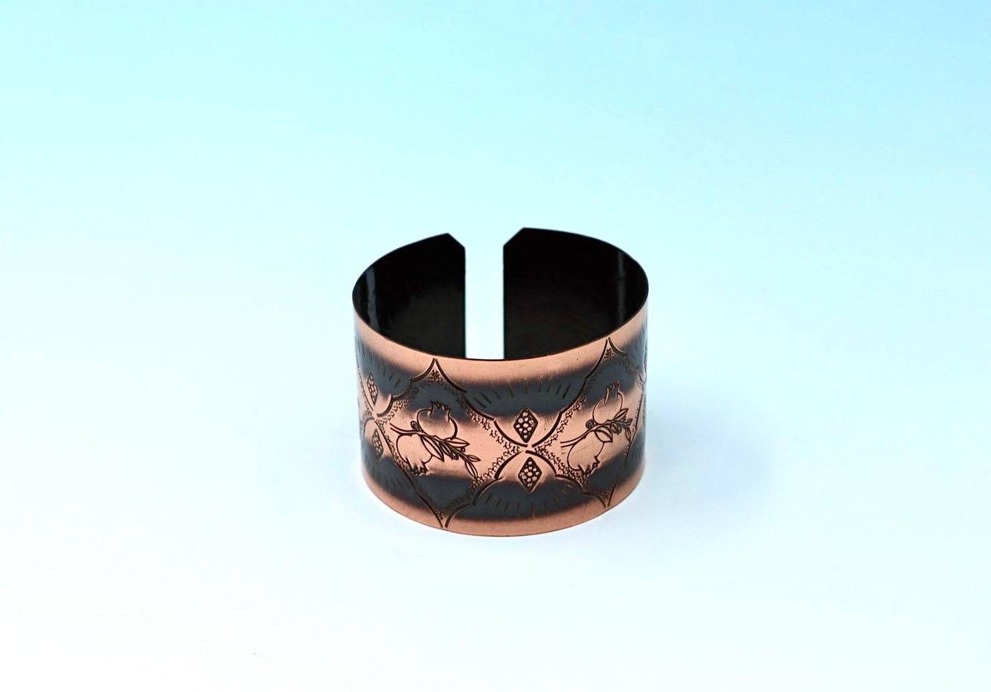 Handmade oxides copper bracelet,  with Pomegranates design