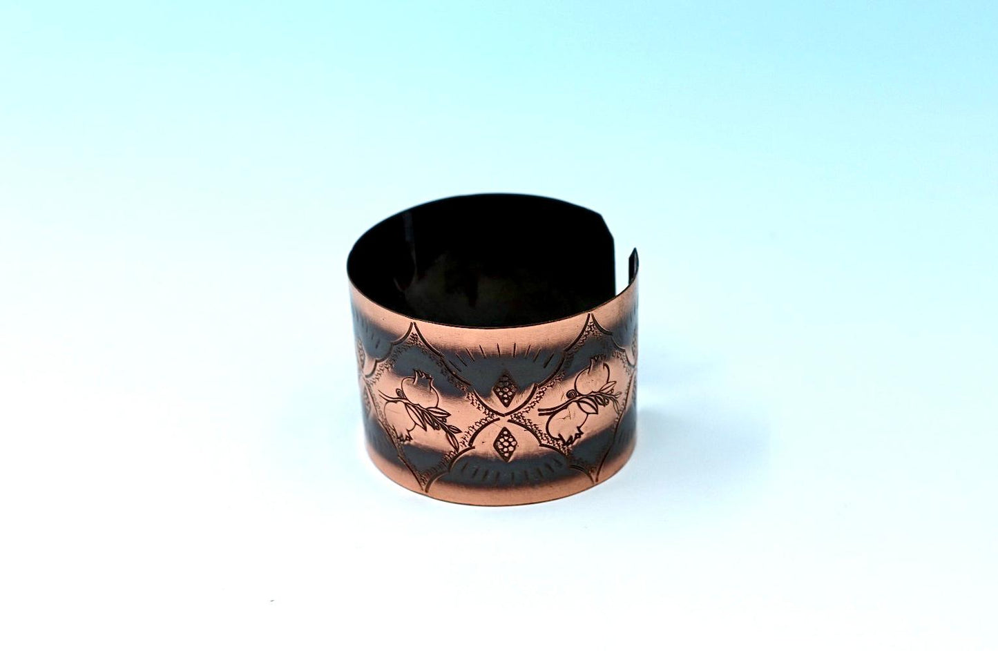 Handmade oxides copper bracelet,  with Pomegranates design