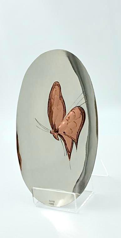 Hand made silver plated copper engraving of a butterfly, hand made by David Miro and Sons.