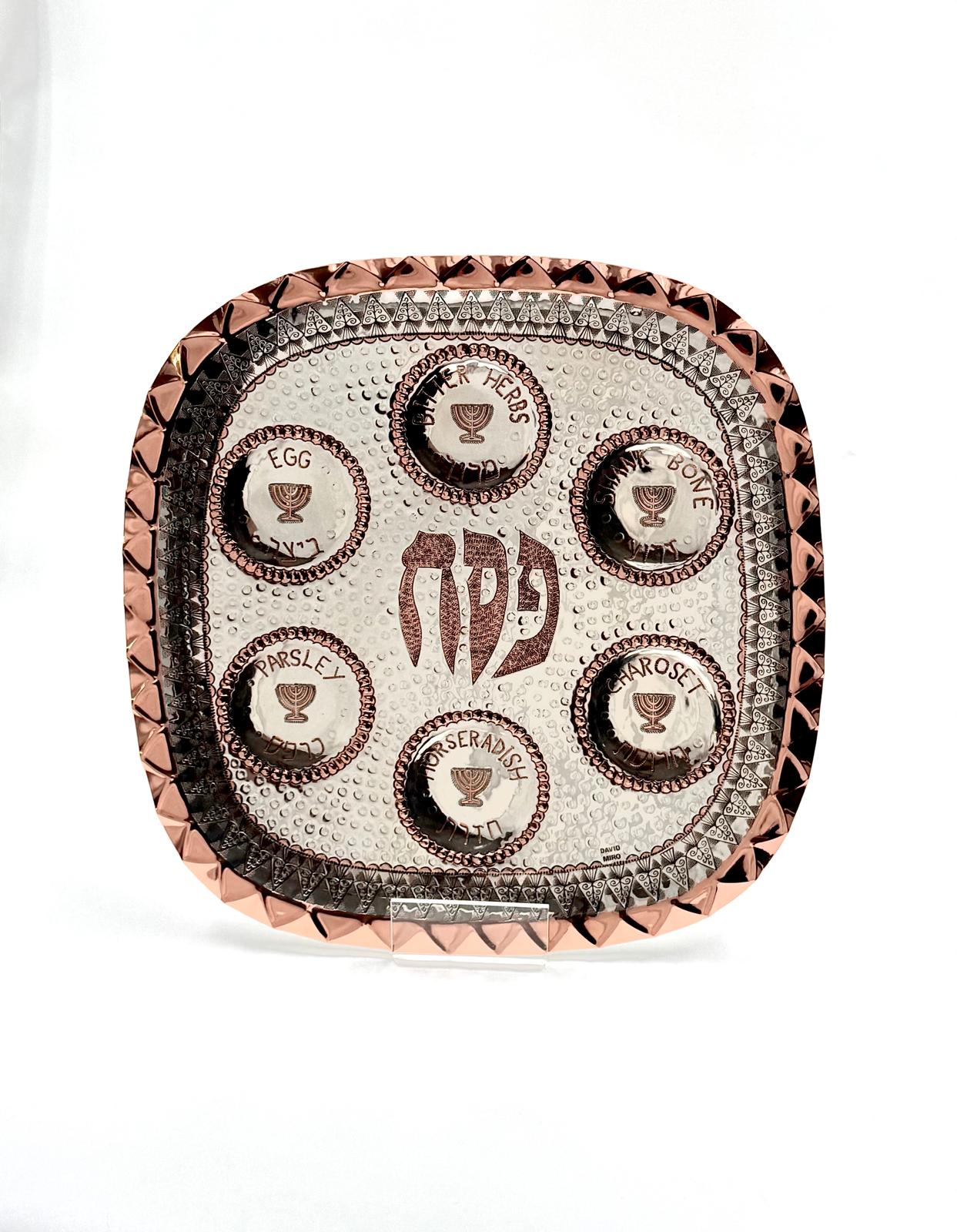 A unique handmade copper and silver Passover plate by David Miro