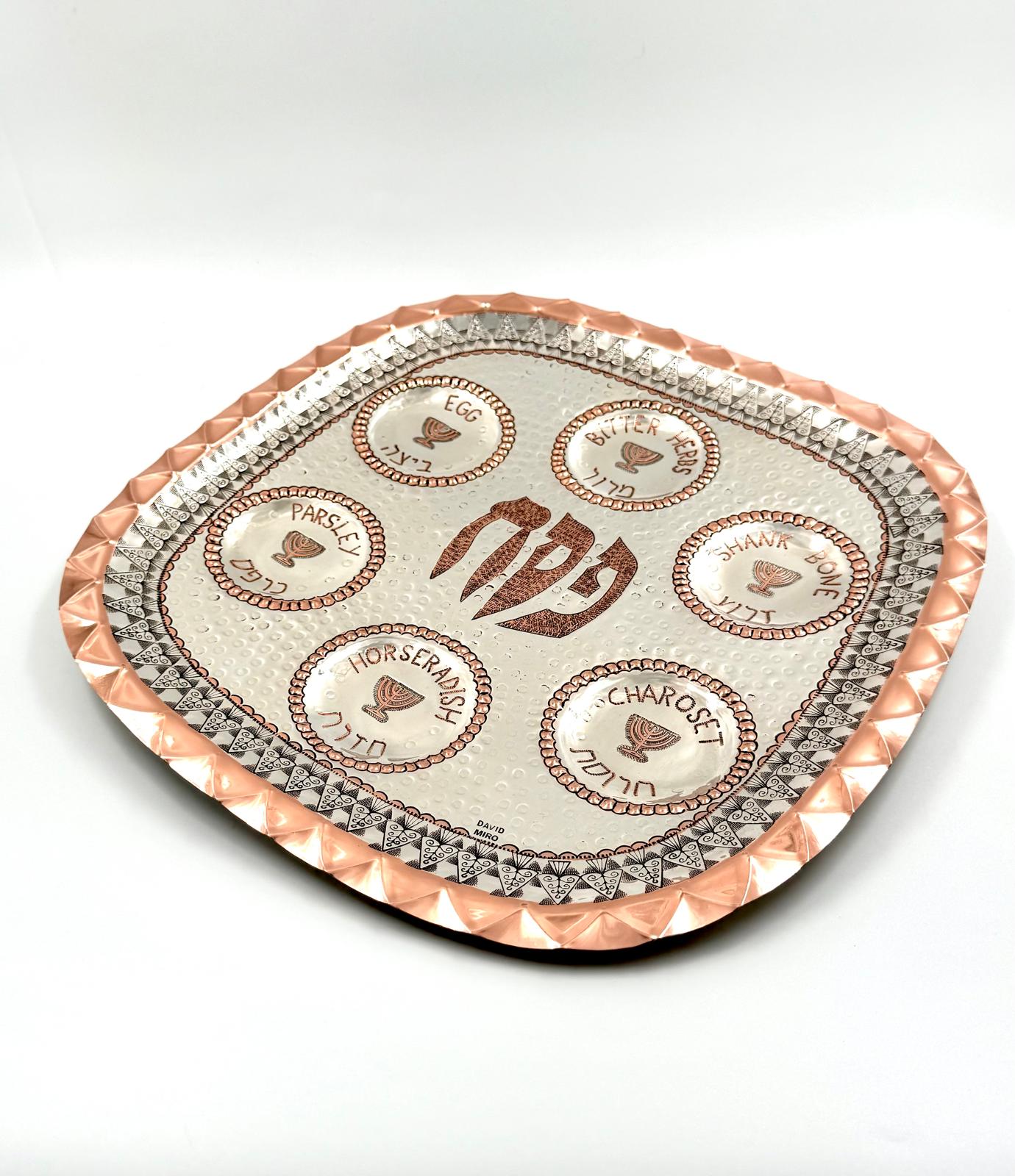 A unique handmade copper and silver Passover plate by David Miro