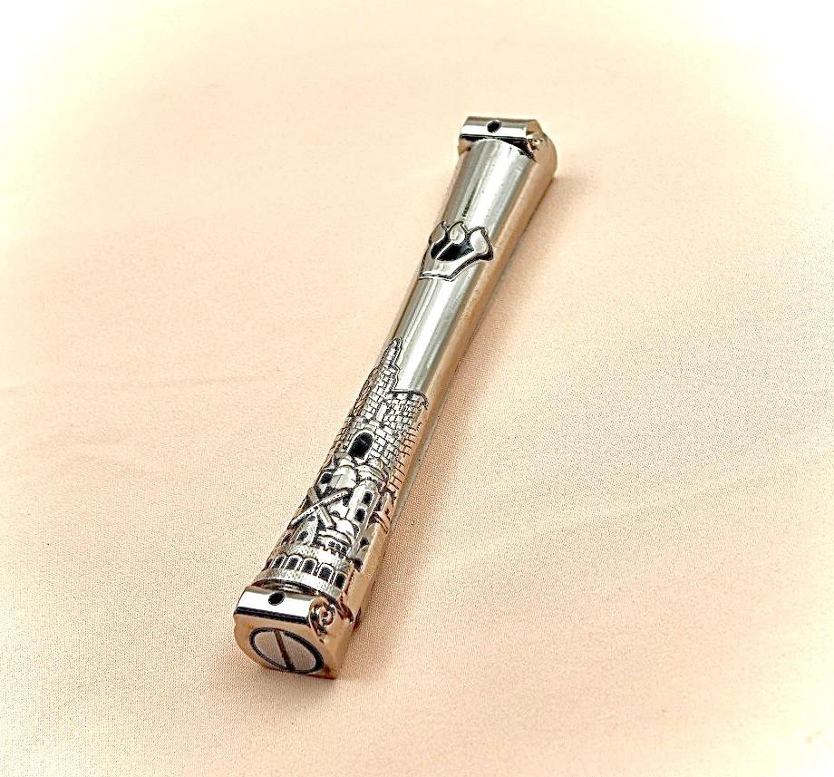 Aluminum mezuza with Jerusalem design