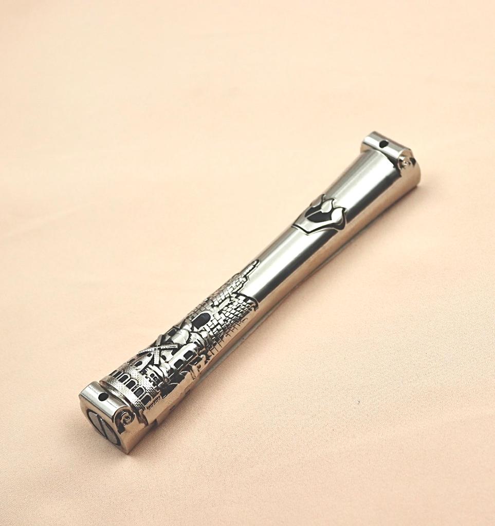 Aluminum mezuza with Jerusalem design