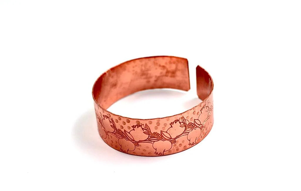 copper bracelet with pomegranate