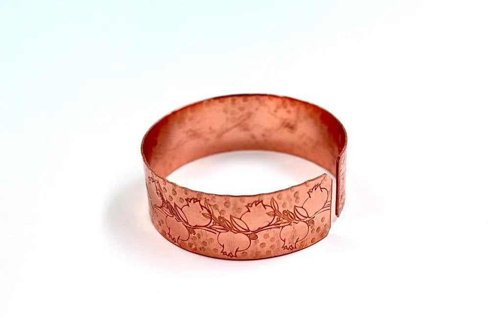 copper bracelet with pomegranate