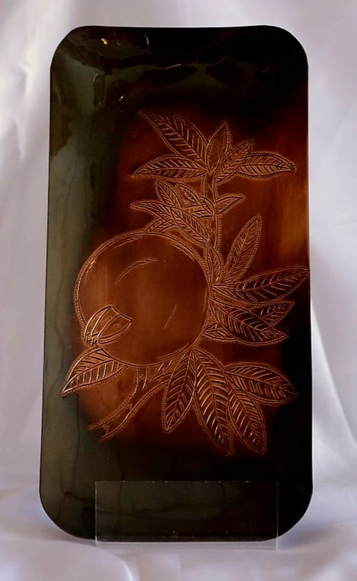 Artistic copper carving unique square plate with pomegranate tree carving