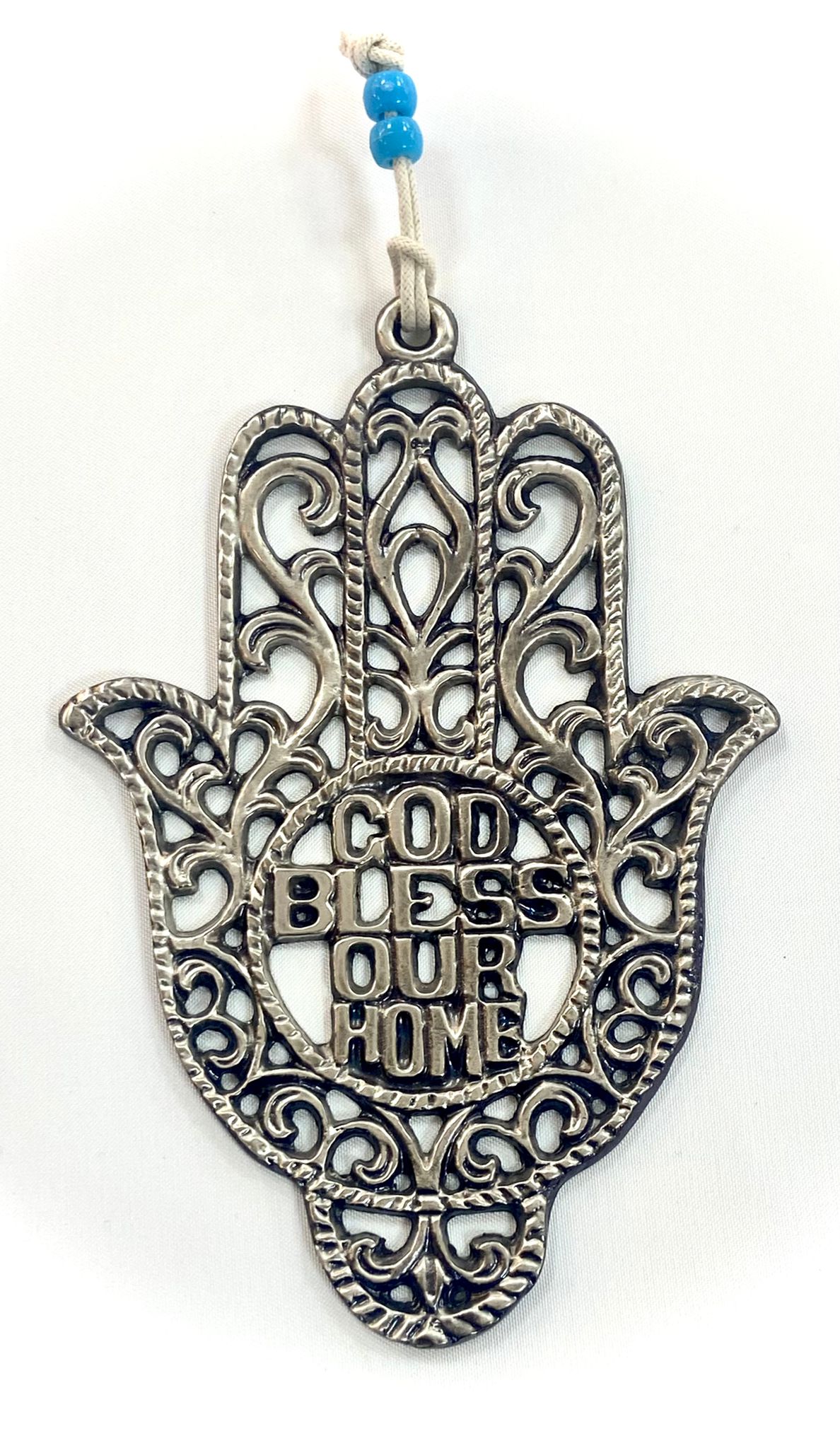 metal hamsa   designed with "GOD BLESS OUR HOME"